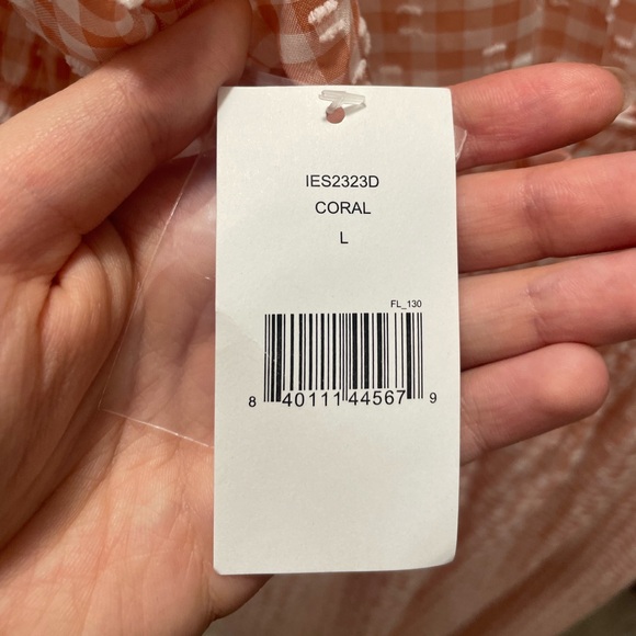 💫NWT🌟 En Saison gorgeous coral/white gingham midi dress women’s size large - Picture 4 of 7